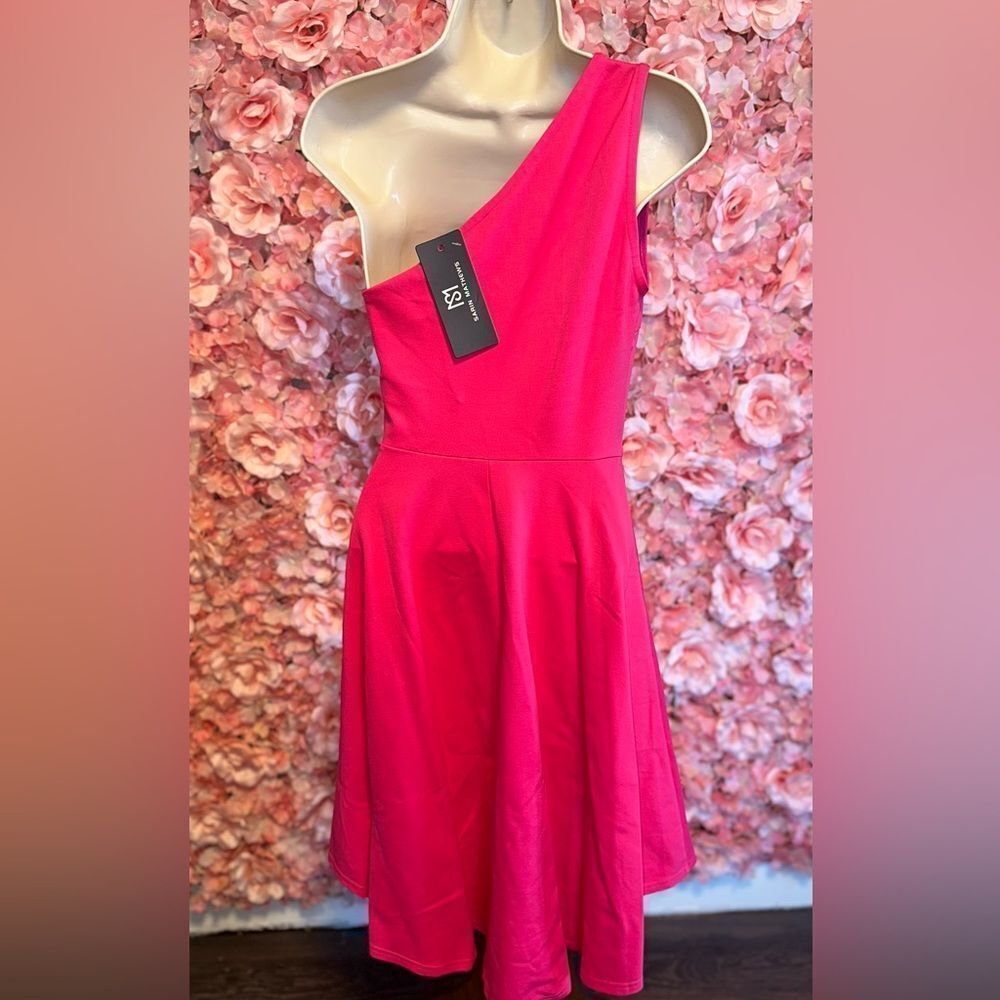 NWT (Small) Brand New Hot Pink One Shoulder Sleeveless Flowy Midi Dress - Picture 4 of 10